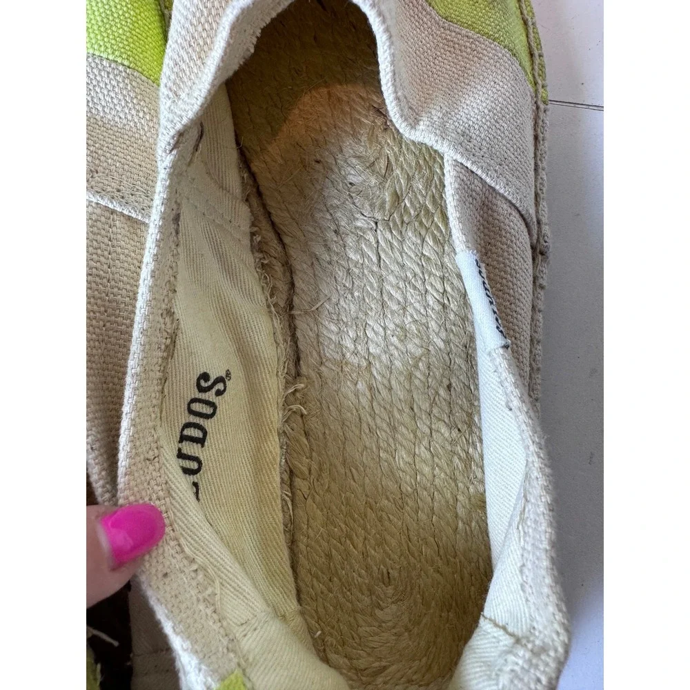 Soludos Espadrilles Shoes Women Size 7 Neon Yellow Stripe Canvas Flat Minimalist